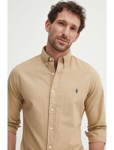 Polo Ralph Lauren koszula bawełniana męska kolor beżowy regular z kołnierzykiem button-down 710889739001