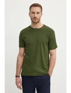 United Colors of Benetton t-shirt lniany kolor zielony gładki