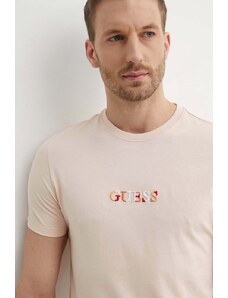 Guess t-shirt bawełniany męski kolor różowy z aplikacją M4GI92 I3Z14