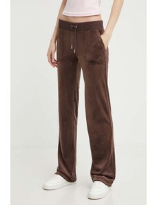 Juicy Couture spodnie dresowe welurowe kolor brązowy gładkie JCAP180EU