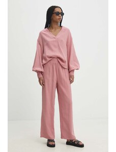 Answear Lab bluzka i spodnie bawełniane kolor różowy