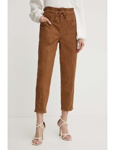 Silvian Heach spodnie damskie kolor brązowy proste high waist