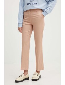 Sisley spodnie damskie kolor różowy proste high waist