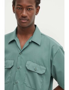Dickies koszula męska kolor zielony regular z kołnierzykiem klasycznym