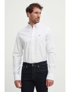 Gant koszula bawełniana męska kolor biały slim z kołnierzykiem button-down