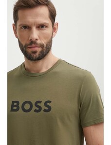 BOSS t-shirt bawełniany męski kolor zielony z nadrukiem