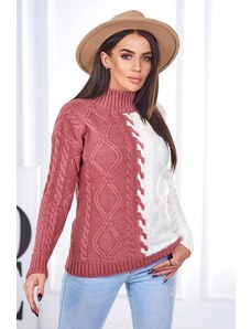 ModaMia Sweter dwukolorowy ciemny różowy+ecru