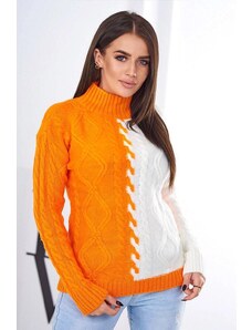 ModaMia Sweter dwukolorowy pomarańczowy+ecru
