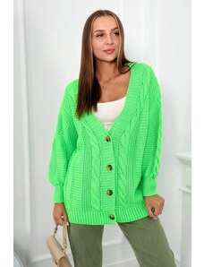 ModaMia Sweter zapinany na guziki z bufiastymi rękawami zielony neon