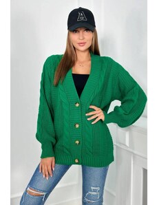 ModaMia Sweter zapinany na guziki z bufiastymi rękawami zielony