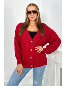 ModaMia Sweter zapinany na guziki z bufiastymi rękawami czerwony