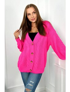 ModaMia Sweter zapinany na guziki z bufiastymi rękawami różowy neon