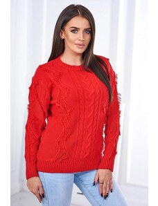 ModaMia Sweter z warkoczowym splotem czerwony
