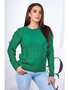 ModaMia Sweter z warkoczowym splotem zielony