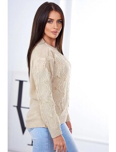 ModaMia Sweter z warkoczowym splotem beżowy