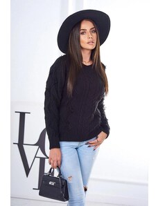 ModaMia Sweter z warkoczowym splotem czarny