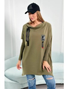 ModaMia Bluza oversize z asymetrycznymi bokami khaki