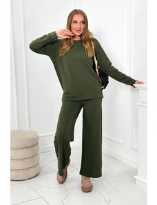 ModaMia Komplet bawełniany Bluza + Spodnie z szeroką nogawką khaki