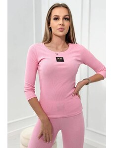 ModaMia Komplet prążkowany bluzka + legginsy jasny różowy