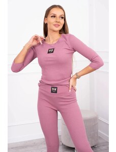 ModaMia Komplet prążkowany bluzka + legginsy ciemny różowy