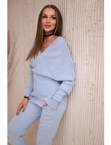 ModaMia Komplet swetrowy dwuczęściowy błękitny