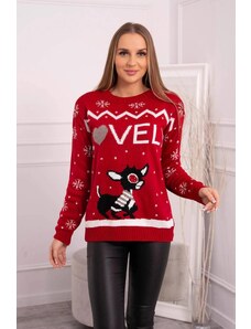 ModaMia Sweter świąteczny z napisem czerwony