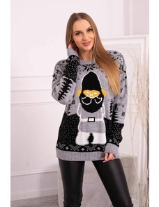 ModaMia Sweter świąteczny z Mikołajem szary