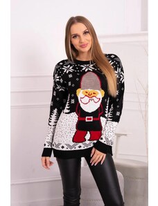 ModaMia Sweter świąteczny z Mikołajem czarny