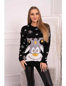 ModaMia Sweter świąteczny z reniferem czarny