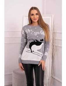 ModaMia Sweter motywem świątecznym szary