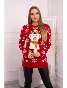 ModaMia Sweter świąteczny z misiem czerwony