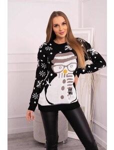 ModaMia Sweter świąteczny z bałwanem czarny