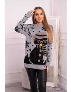 ModaMia Sweter świąteczny z bałwanem szary