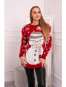 ModaMia Sweter świąteczny z bałwanem czerwony