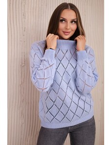 ModaMia Sweter z półgolfem i wzorem w romby niebieski