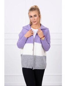 ModaMia Sweter z kapturem trzykolorowy fioletowy+ecru+szary