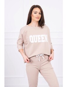 ModaMia Komplet z nadrukiem Queen beżwoy