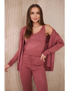 ModaMia Komplet sweterkowy 3-częściowy ciemny różowy