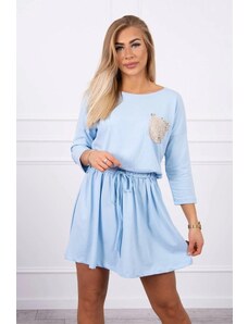 ModaMia Sukienka z cekinową kieszonką błękitna