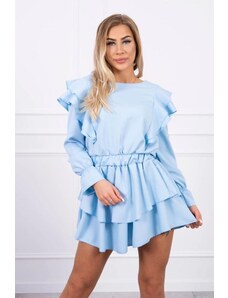 ModaMia Sukienka z pionowymi falbanami błękitna