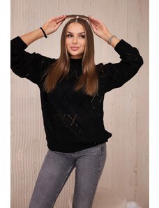 ModaMia Sweter z półgolfem i wzorem w romby czarny