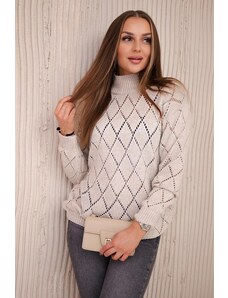 ModaMia Sweter z półgolfem i wzorem w romby beżowy