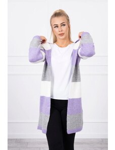 ModaMia Sweter w pasy trzykolorowy ecru+fioletowy+szary