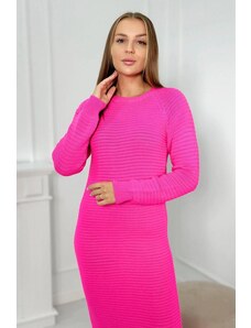 ModaMia Sweter Sukienka w prążek różowy neon