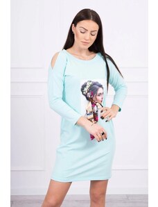 ModaMia Sukienka z grafiką i kolorową kokardą 3D miętowa