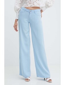 Guess spodnie damskie kolor niebieski proste high waist W4GA96 WDP85