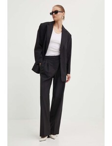 HUGO spodnie z domieszką wełny kolor czarny proste high waist 50517955
