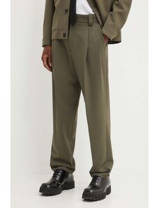 HUGO spodnie z domieszką wełny kolor zielony proste 50520374