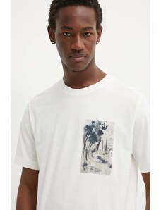 Marc O'Polo t-shirt bawełniany męski kolor beżowy z nadrukiem 424201251460