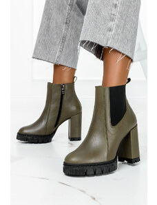 Zielone botki skórzane na słupku PRODUKT POLSKI Casu 2308